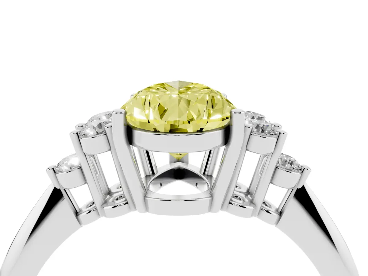 Fancy Yellow Pear Cut Cut Diamond Cluster Ring with Solitaire Band and Four-Prong Setting Silver
