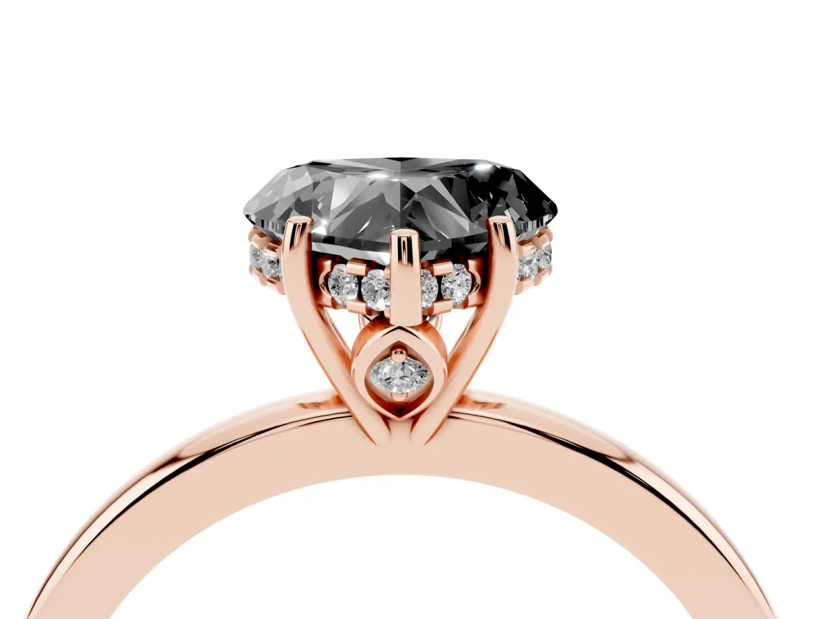Fancy Black Heart Cut Solitaire Diamond Ring with Prong Setting and Plain Band Rose gold