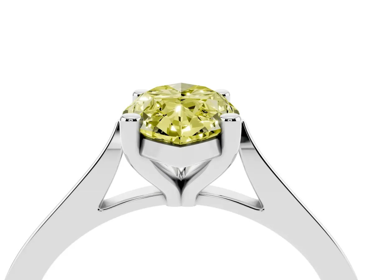 Fancy Yellow Marquise Cut Solitaire Diamond Ring with Four-Prong Setting and Tapered Band White gold