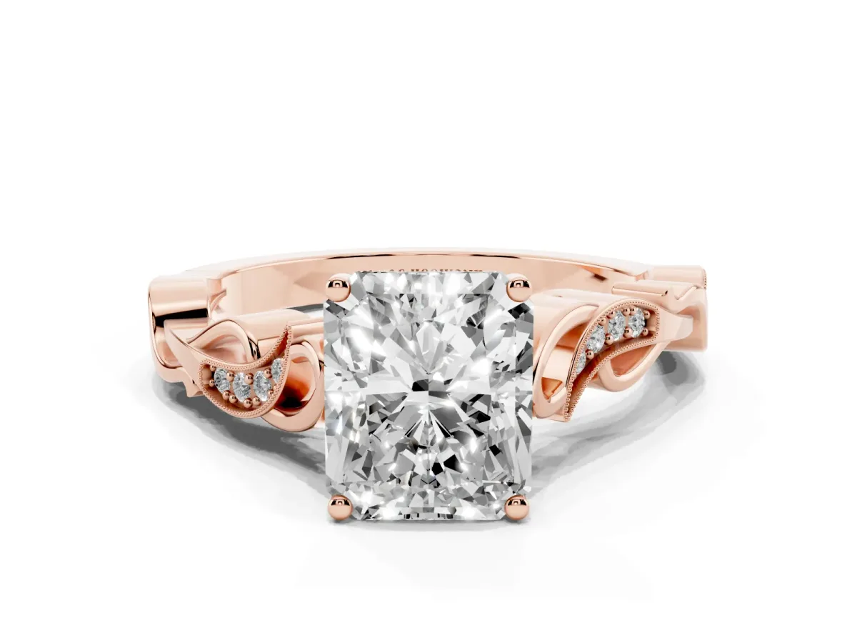 Radiant Cut Solitaire Vine Band with Milgrain Prong Setting Rose gold