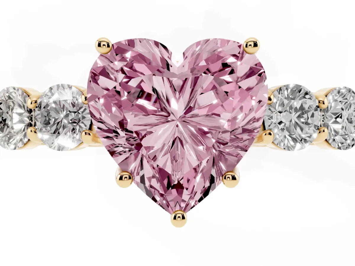 Fancy Pink Heart Cut Cut Diamond Five-Stone Prong Set White Gold Ring Yellow gold