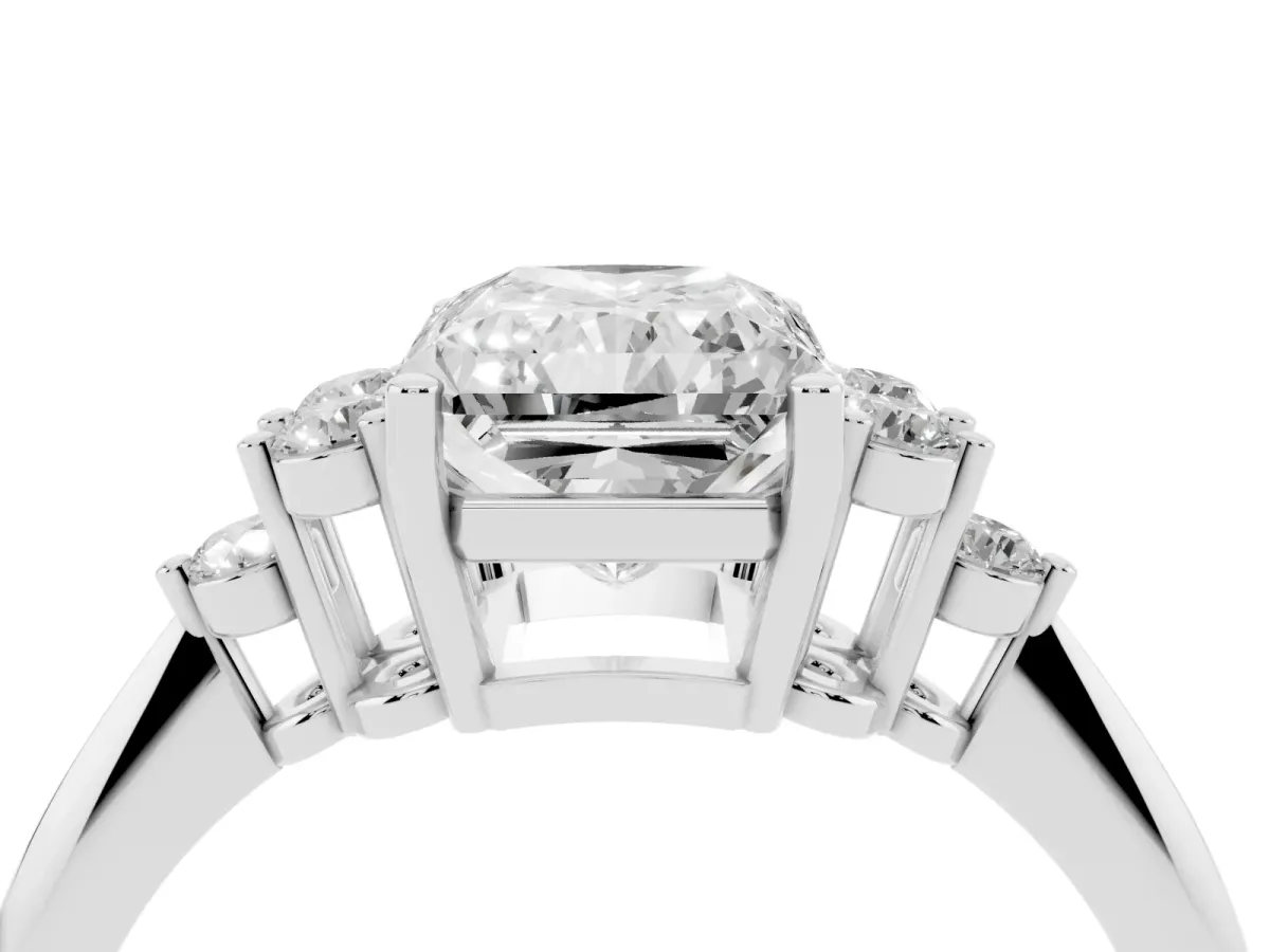 Radiant Cut Cut Diamond Cluster Ring with Solitaire Band and Four-Prong Setting Silver