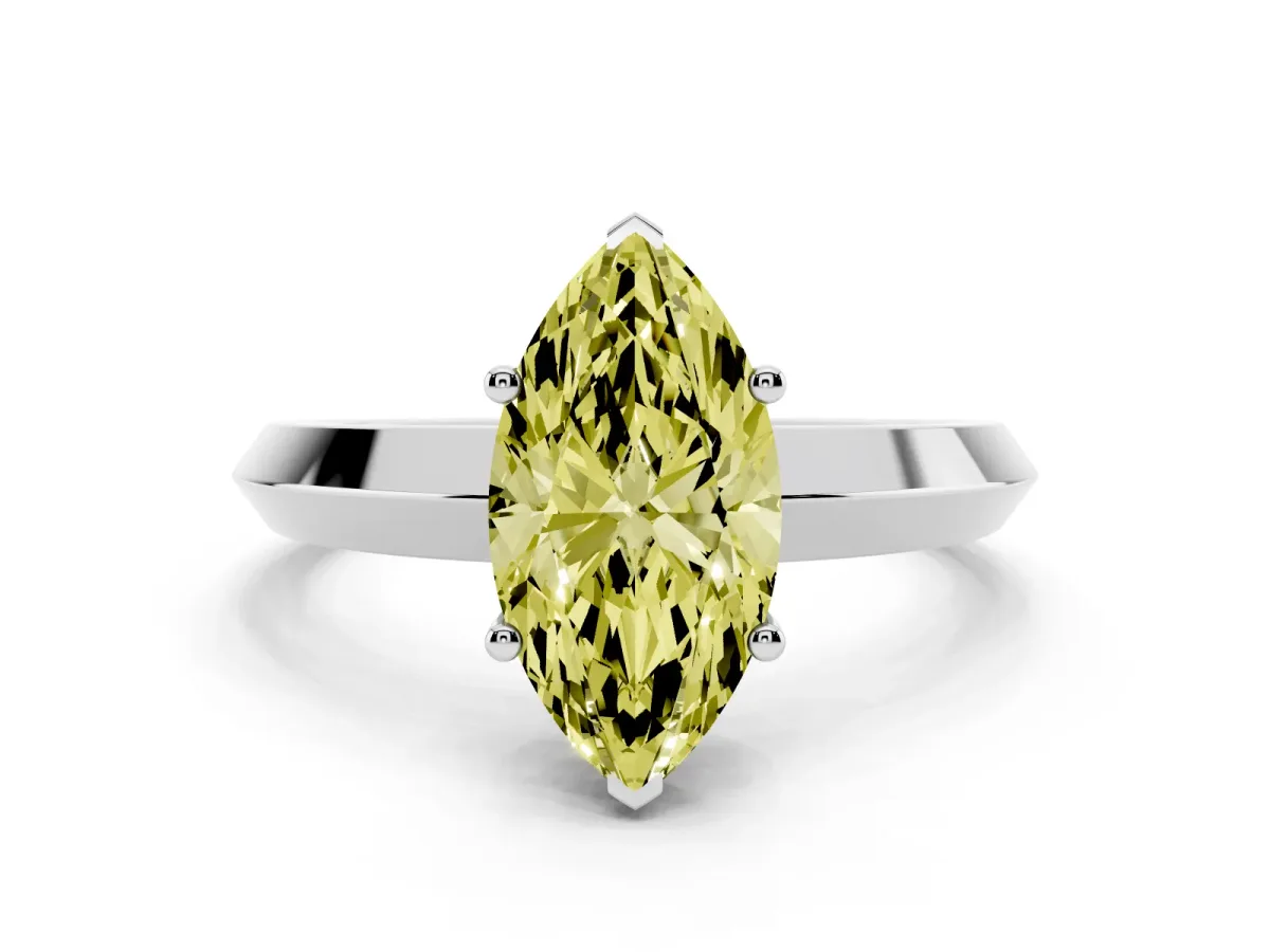 Fancy Yellow Marquise Cut Cut Solitaire Engagement Ring with Flat Band and Four-Prong Setting Silver