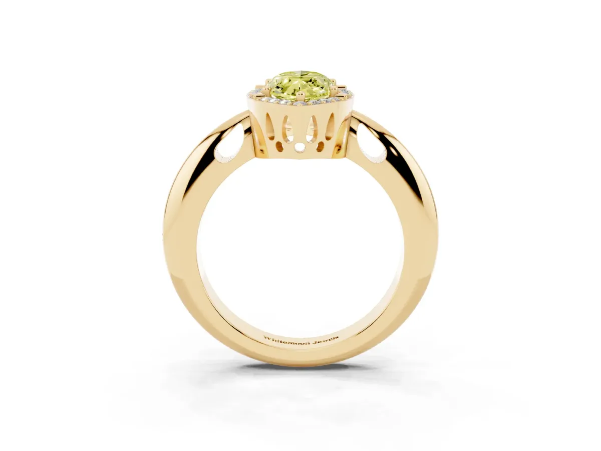 Fancy Yellow Marquise Cut Cut Diamond Halo Engagement Ring with Split Shank and Four-Prong Setting Yellow gold