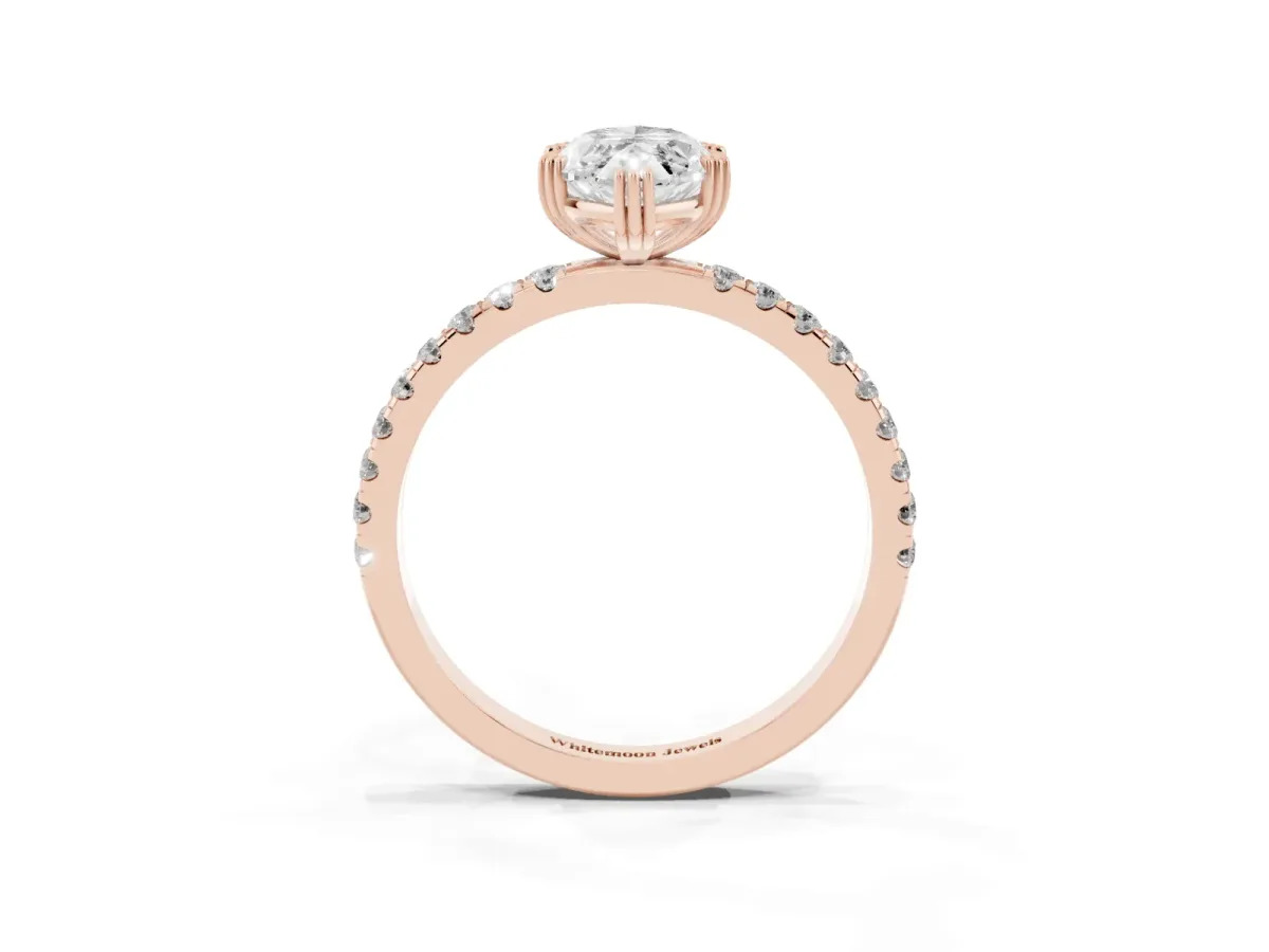 Marquise Cut Brilliant Solitaire with Pavé Band and Claw Prong Setting Rose gold