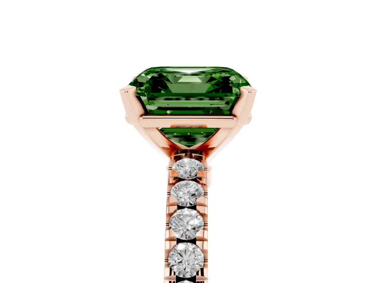 Fancy Green Asscher Cut Solitaire Diamond with Pavé Band and Four-Prong Setting Rose gold