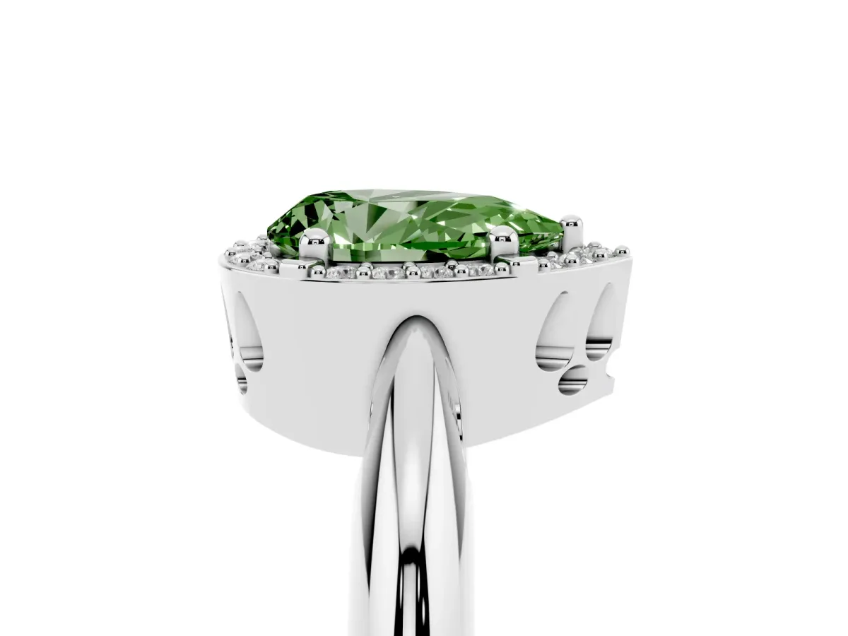 Fancy Green Pear Cut Cut Diamond Halo Engagement Ring with Split Shank and Four-Prong Setting Silver