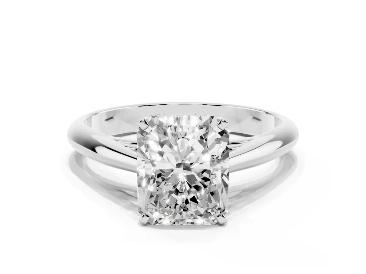 Radiant Cut Diamond Solitaire Engagement Ring with Cathedral Setting and Four-Prong Mount White gold