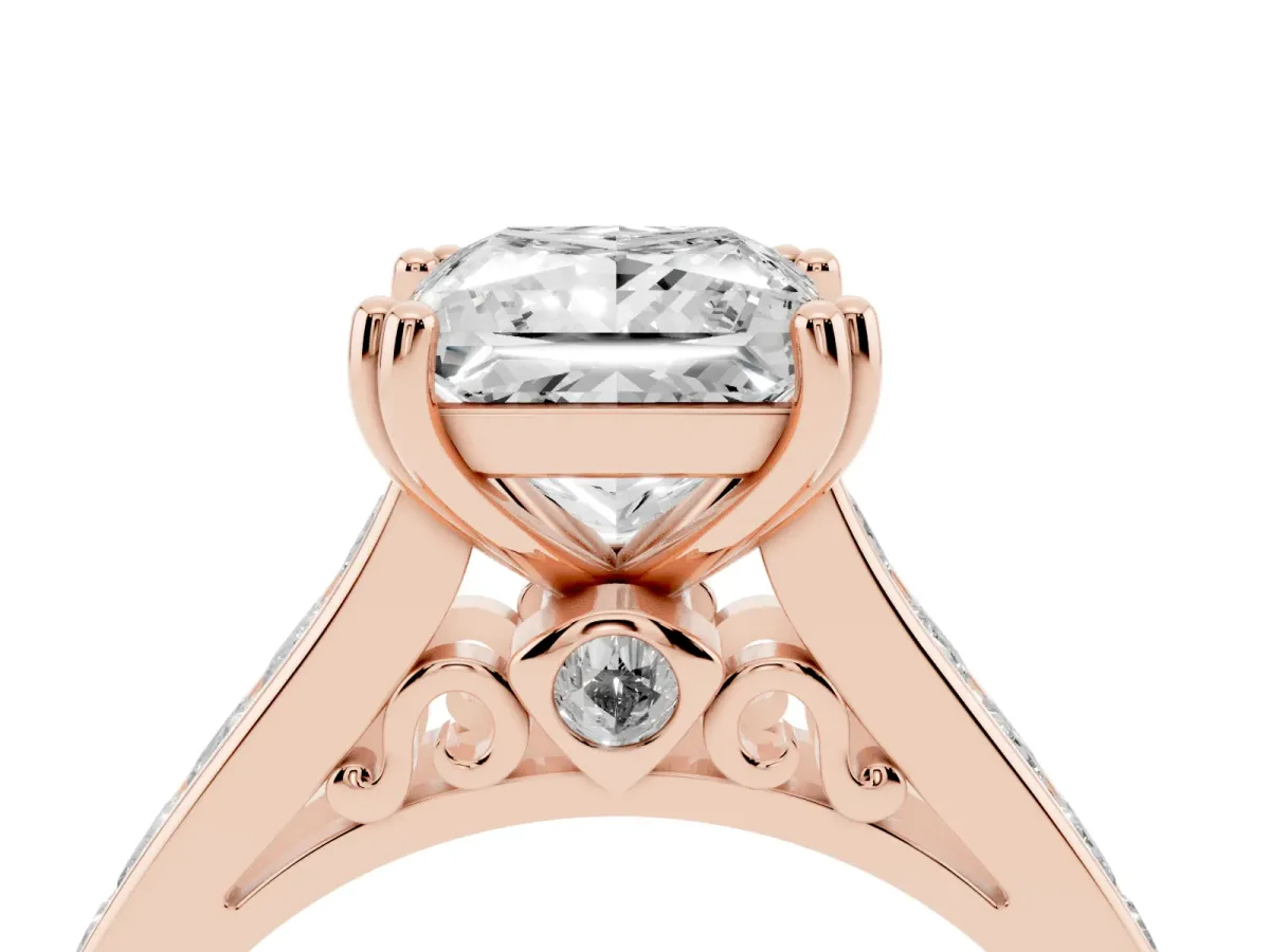 Princess Cut Cut Channel Set Solitaire Engagement Ring with Prong Setting Rose gold