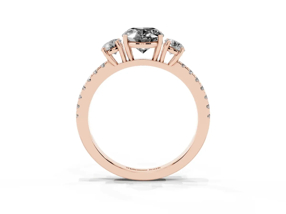 Fancy Black Three-Stone Oval Cut Cut Diamond Pavé Band with Prong Setting Rose gold