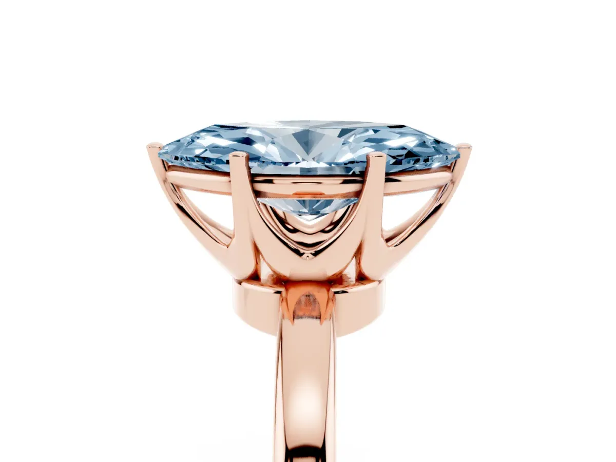 Fancy Blue Marquise Cut Solitaire Diamond Ring with Six-Prong Setting on a Classic Band Rose gold