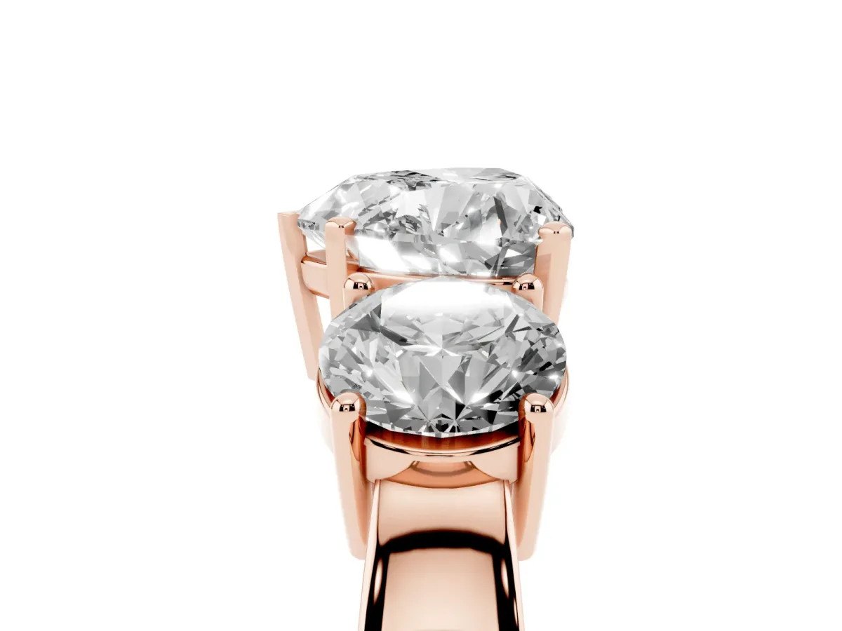 Three-Stone Heart Cut Diamond Ring with Round Side Stones, Classic Band, and Four-Prong Setting Rose gold