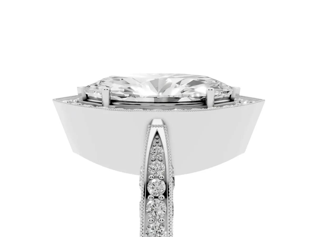 Marquise Cut Halo Diamond Engagement Ring with Split Shank Band and Four-Prong Setting Silver