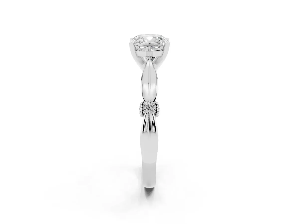 Cushion Cut Solitaire Diamond Twisted Band with Four-Prong Setting Silver