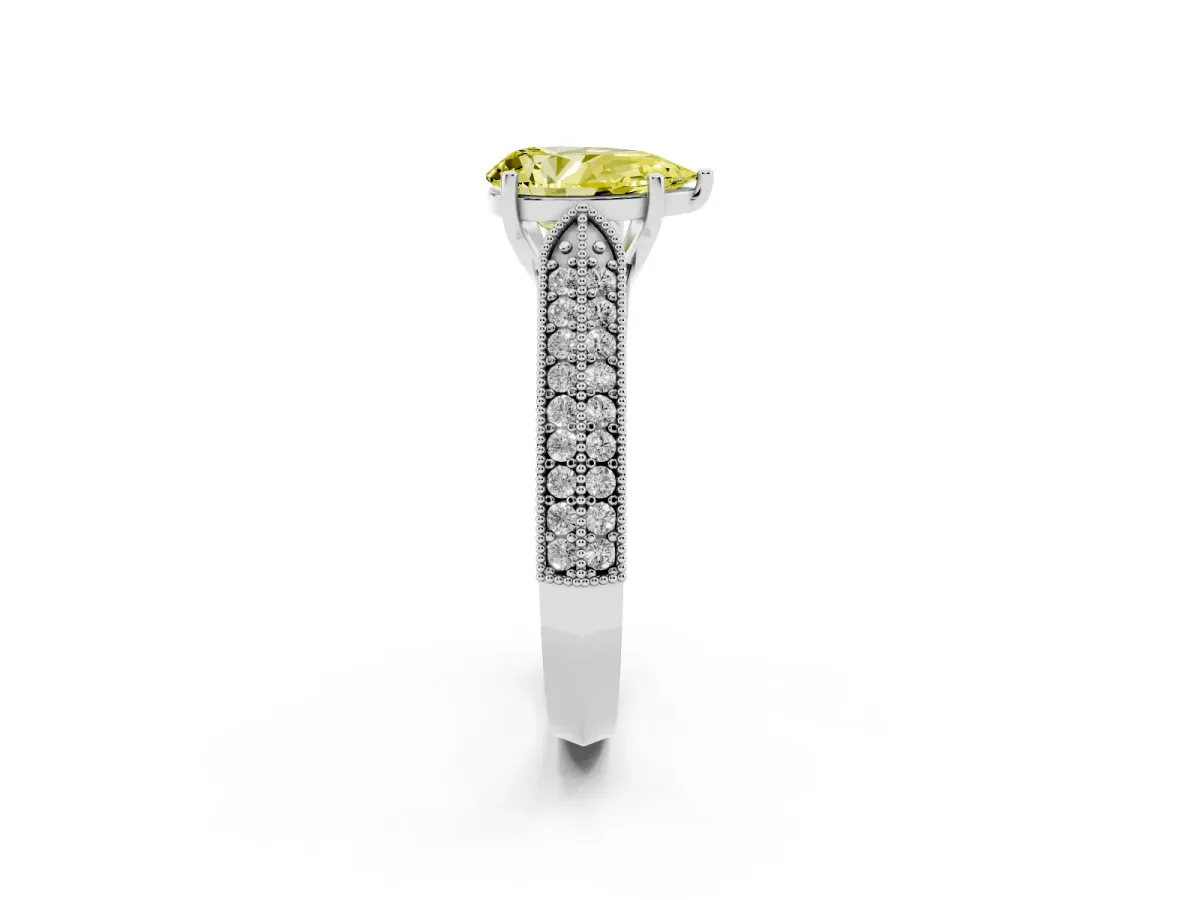 Fancy Yellow Pear Cut Cut Pave Split Shank Engagement Ring with Four-Prong Setting White gold