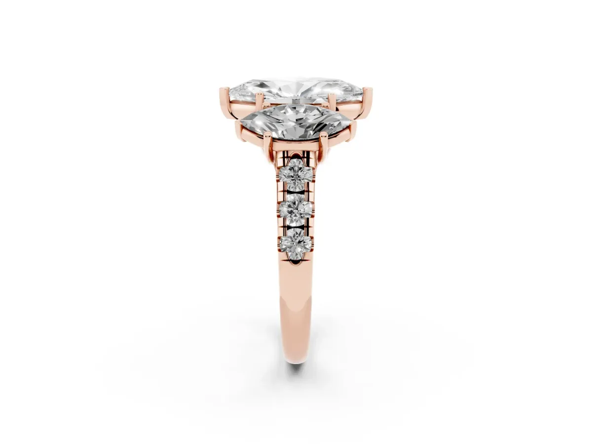 Three-Stone Marquise Cut Diamond Pavé Band with Prong Setting Rose gold