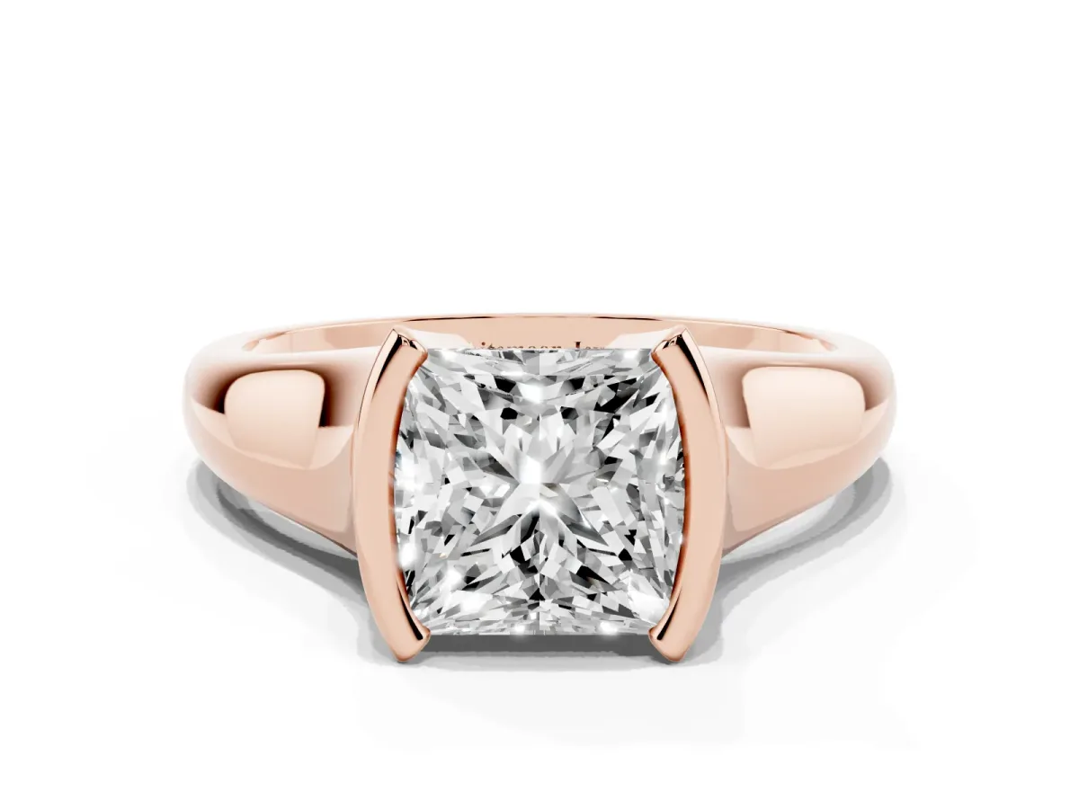 Princess Cut Solitaire Tension Set Diamond Ring with Split Shank Band Rose gold