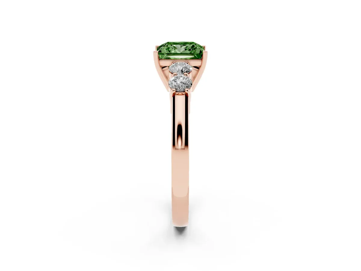 Fancy Green Princess Cut Cut Diamond Five-Stone Prong Set White Gold Ring Rose gold