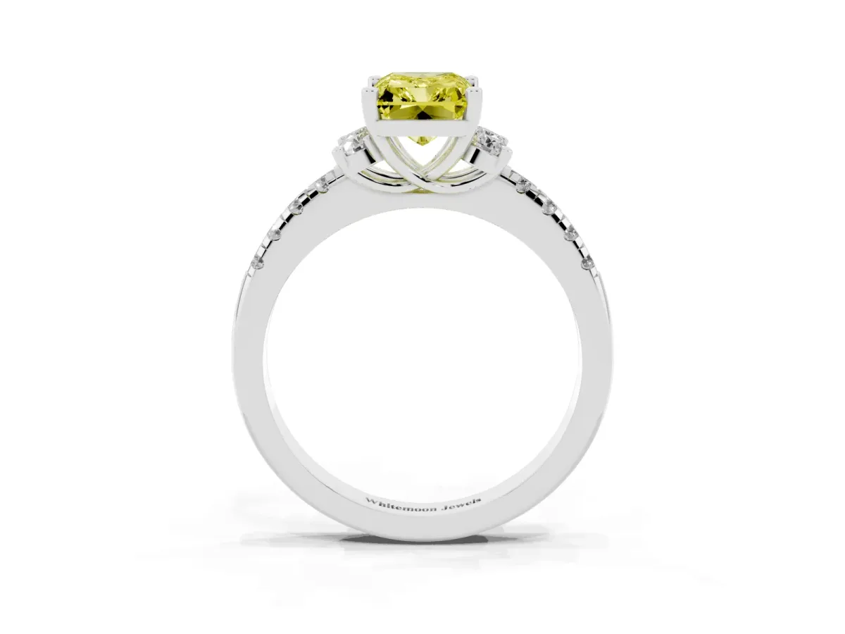 Fancy Yellow Radiant Cut Diamond Three-Stone Pave Band with Four-Prong Setting Silver