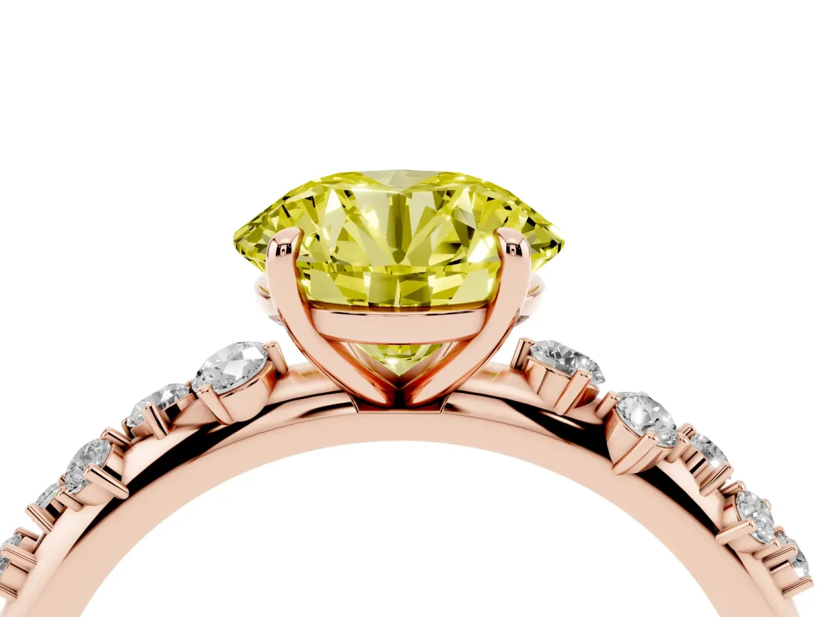 Fancy Yellow Round Cut Diamond Cluster Prong-Set Solitaire Ring Rose gold