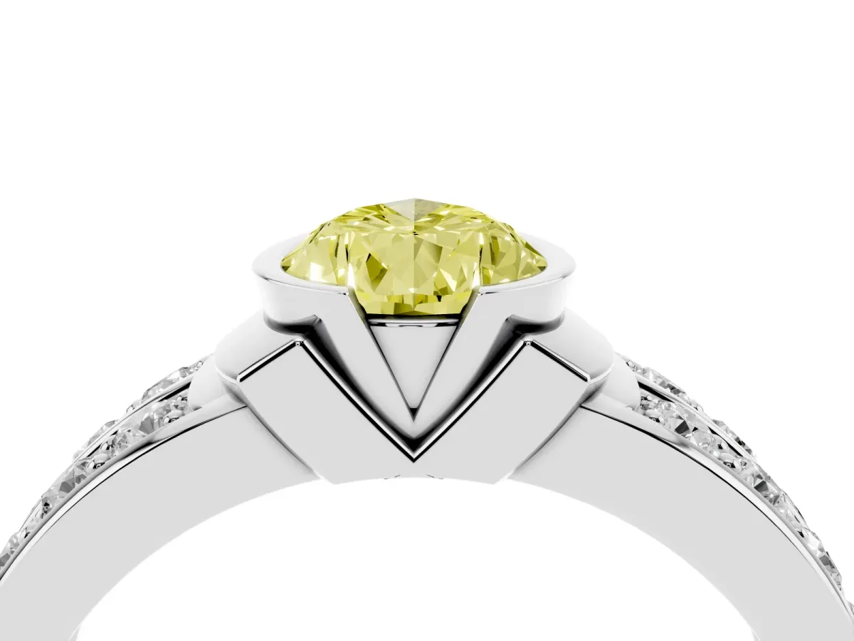 Fancy Yellow Pear Cut Brilliant Diamond Channel Set Wide Band Ring with Bezel Setting Platinum