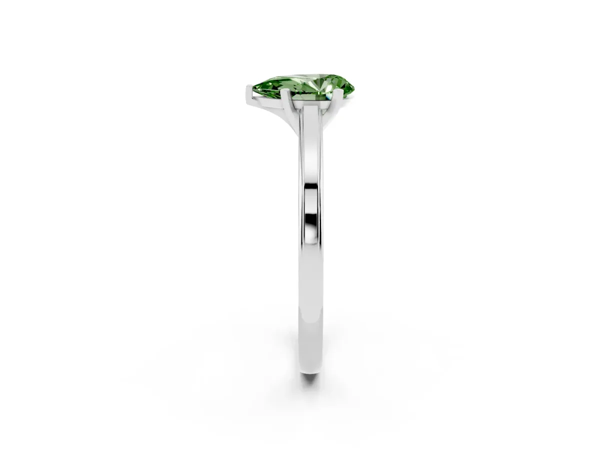 Fancy Green Pear Cut Solitaire Diamond Ring with Four-Prong Setting and Classic Band Silver