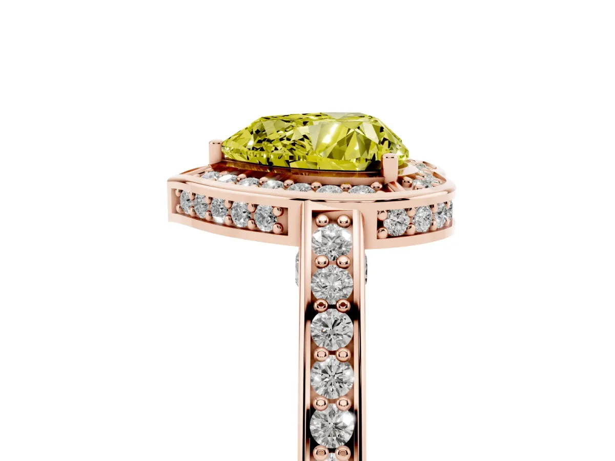 Fancy Yellow Heart Cut Cut Halo Pave Split Shank Prong Setting Ring Rose gold