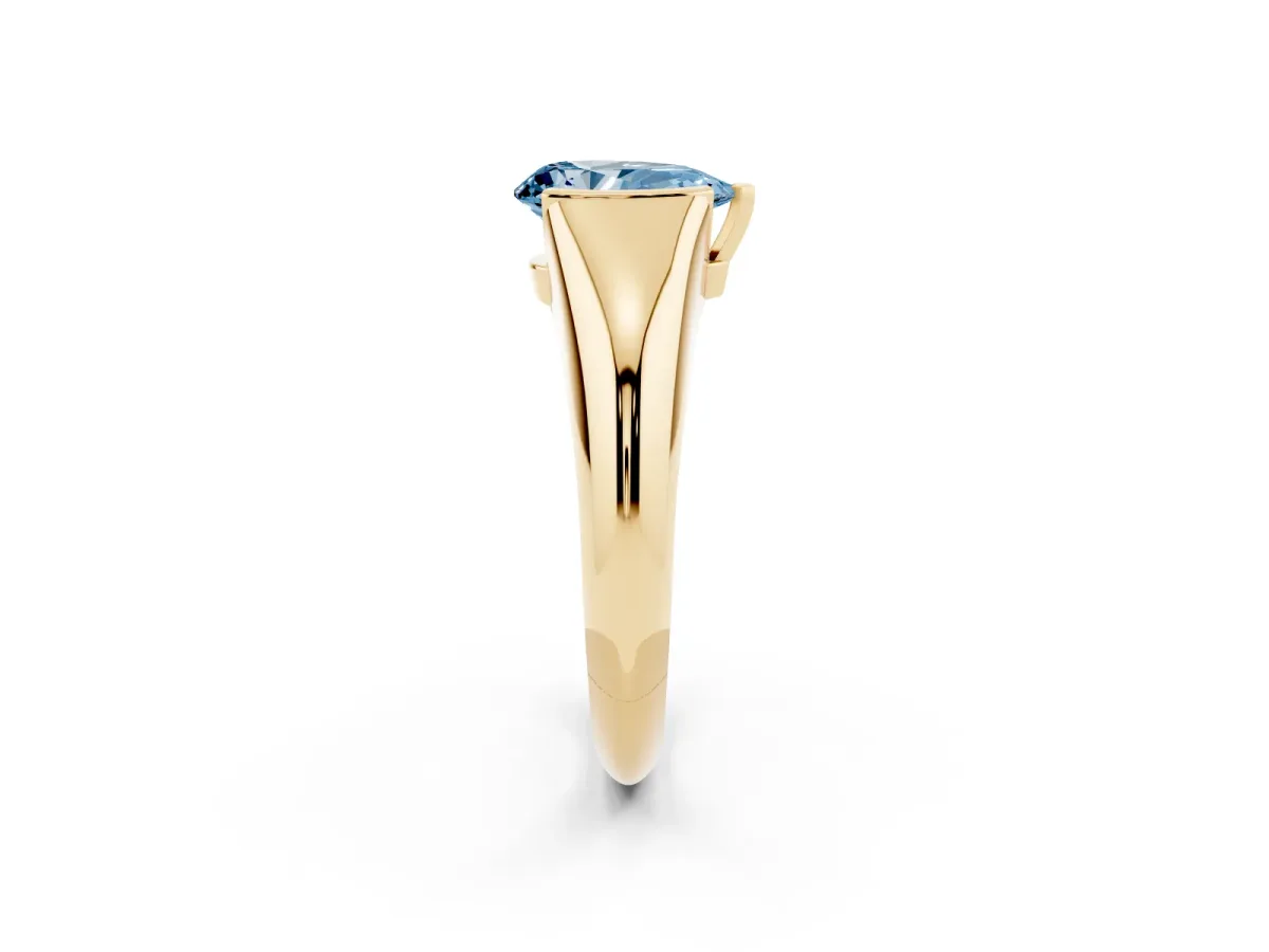 Fancy Blue Pear Cut Solitaire Tension Set Diamond Ring Yellow gold