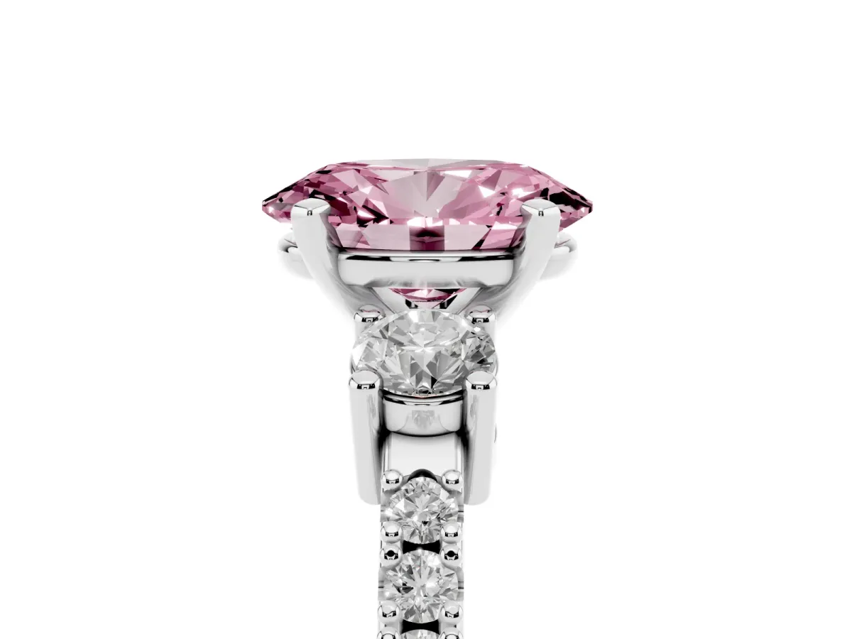 Fancy Pink Oval Cut Three-Stone Diamond Pavé Band with Prong Setting Platinum