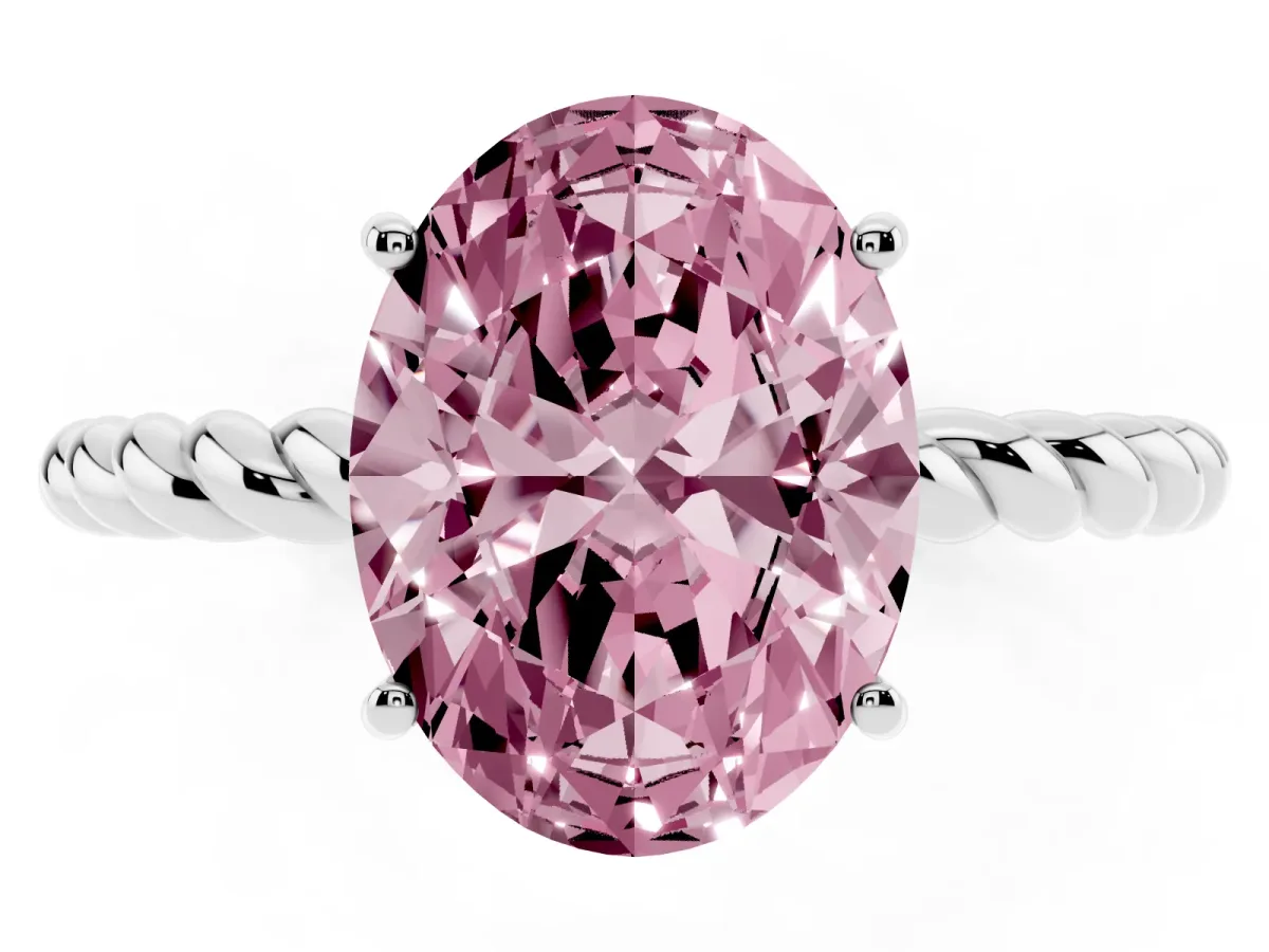 Fancy Pink Oval Cut Solitaire Twisted Band 4-Prong Ring Silver