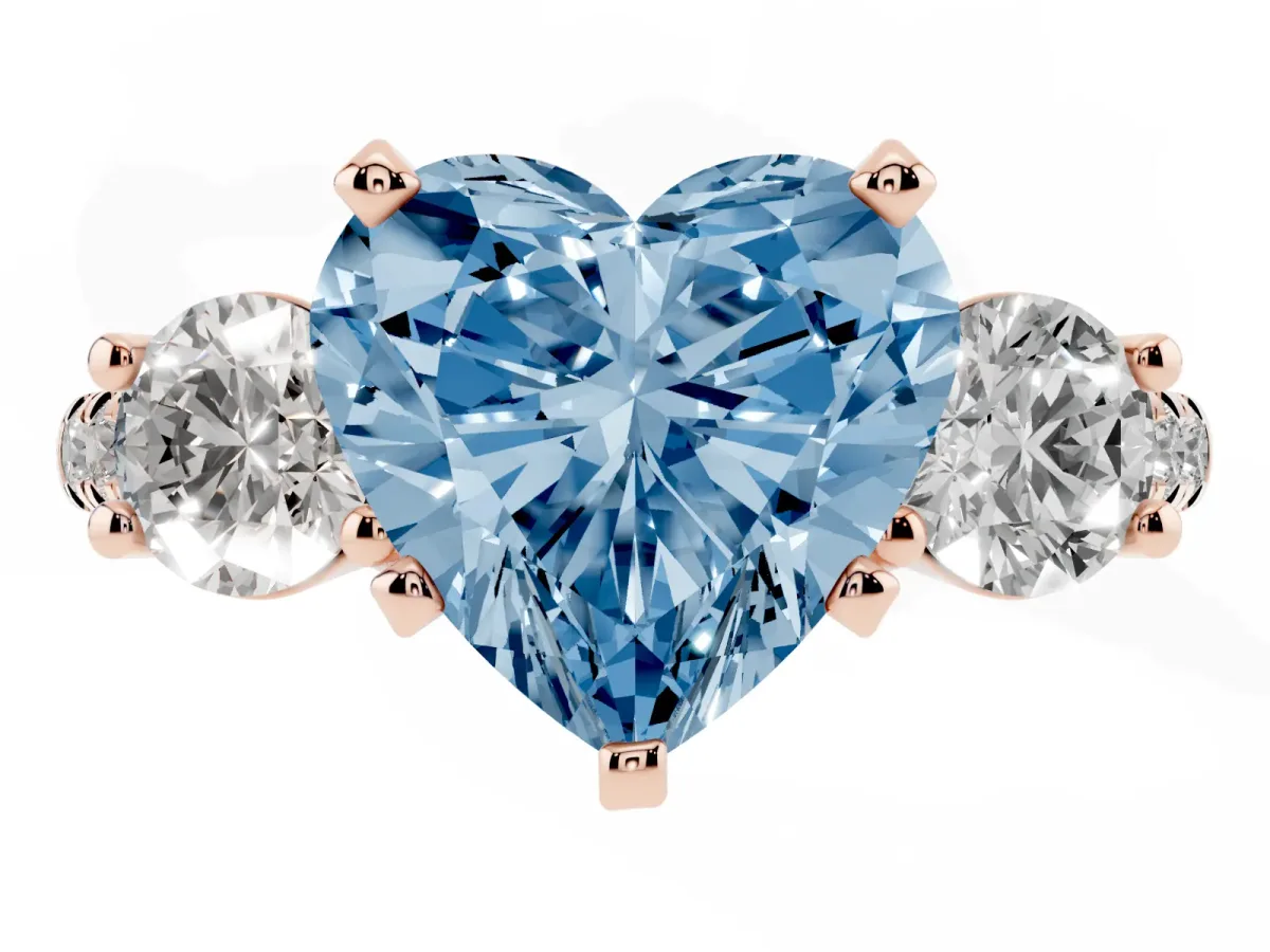 Fancy Blue Three-Stone Heart Cut Diamond Pavé Band with Four-Prong Setting Rose gold