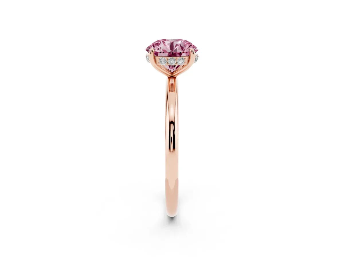 Fancy Pink Round Cut Solitaire Diamond Ring with a Classic Band and Four-Prong Setting Rose gold