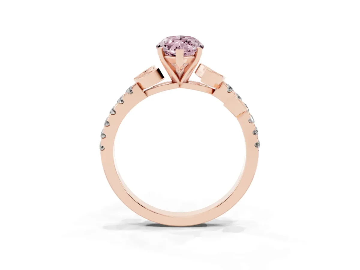 Fancy Pink Marquise Cut Solitaire Leaf-Inspired Diamond Ring with Pavé Band and Four-Prong Setting Rose gold