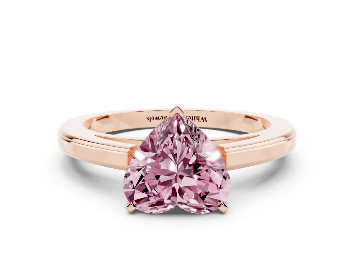Fancy Pink Heart Cut Solitaire Diamond Ring with Four-Prong Setting and Classic Band Rose gold