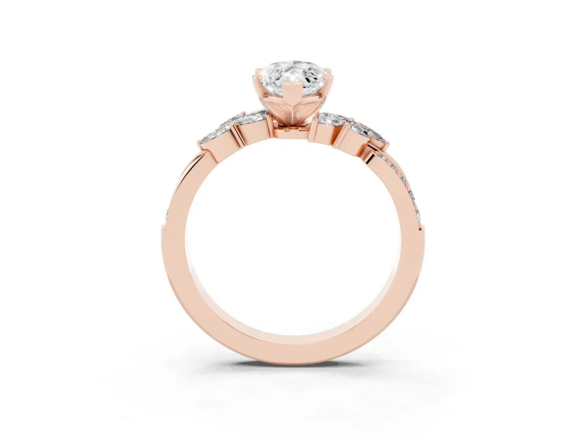 Marquise Cut Solitaire Marquise Twist Band with Six-Prong Setting Rose gold