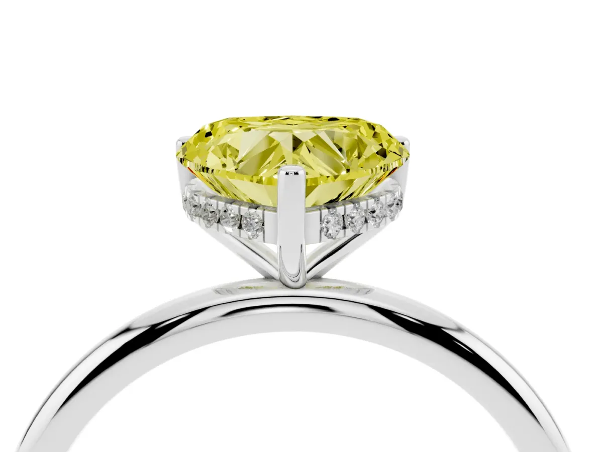 Fancy Yellow Heart Cut Cut Solitaire Engagement Ring with Four-Prong Setting and Classic Band Silver