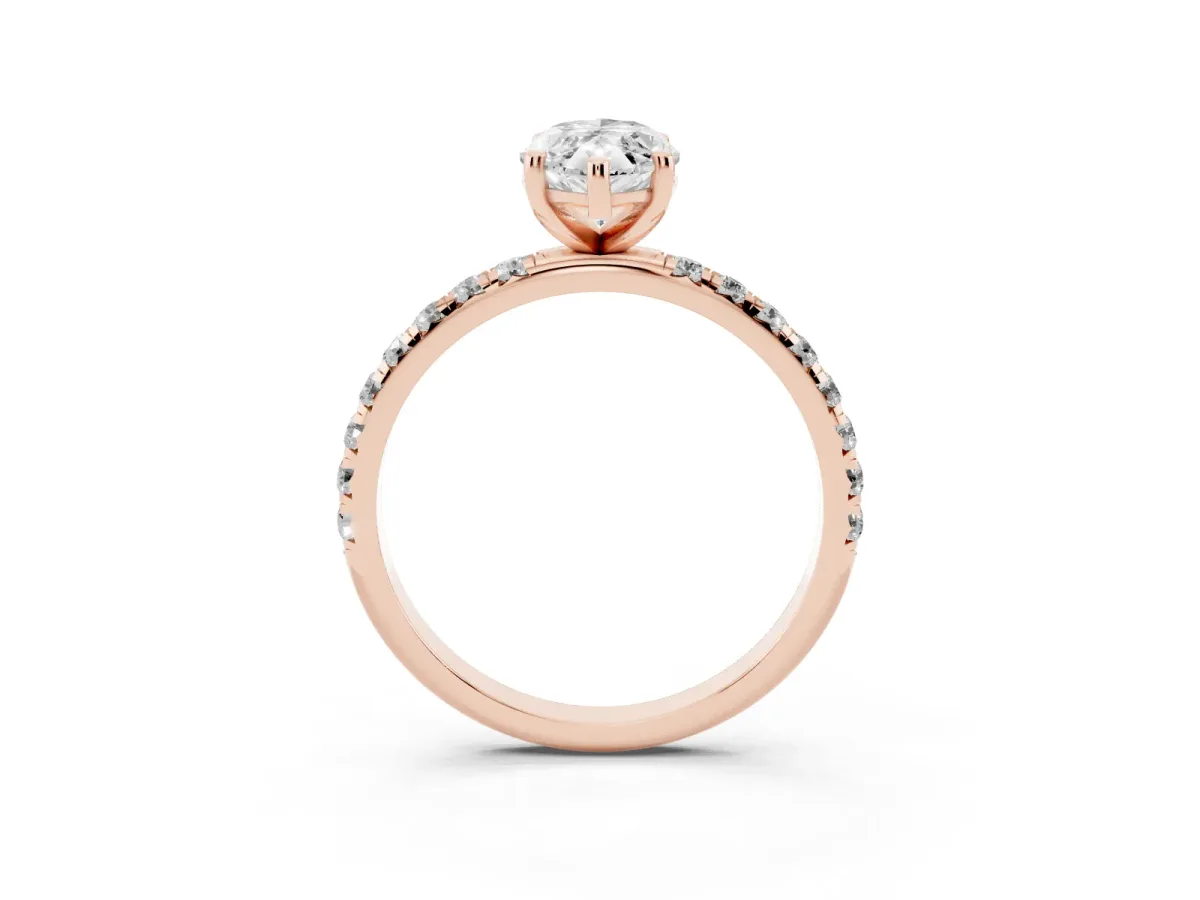 Marquise Cut Cut Diamond Solitaire Ring with Micro Pave Band and Four Prong Setting Rose gold