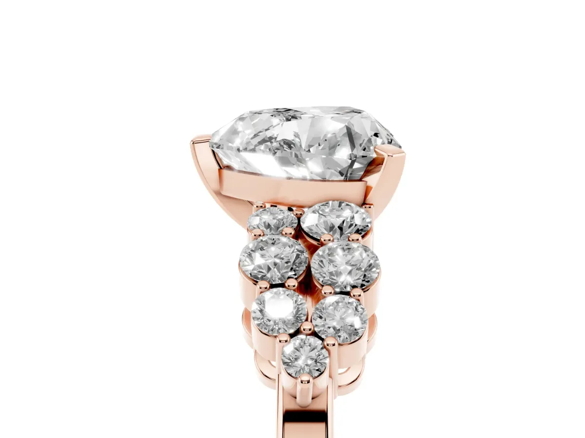 Heart Cut Cluster Diamond Engagement Ring with Pavé Band and Four-Prong Setting Rose gold