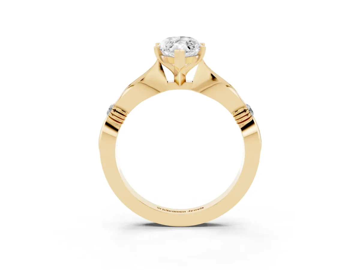 Marquise Cut Solitaire Diamond Twisted Band with Four-Prong Setting Yellow gold