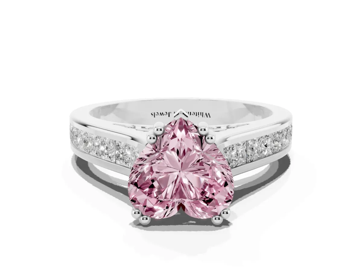Fancy Pink Heart Cut Cut Channel Set Solitaire Engagement Ring with Prong Setting Silver