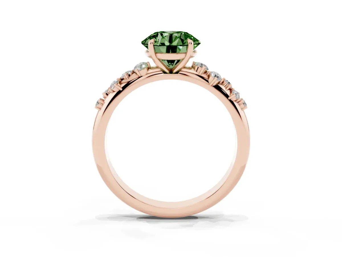 Fancy Green Round Cut Diamond Cluster Prong-Set Solitaire Ring Rose gold