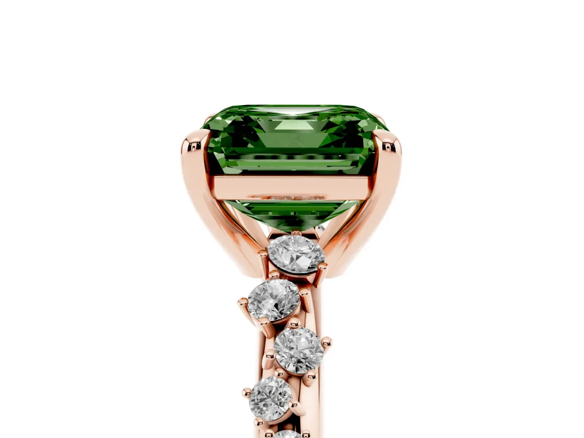 Fancy Green Asscher Cut Cut Diamond Vine Band with Four-Prong Setting Rose gold