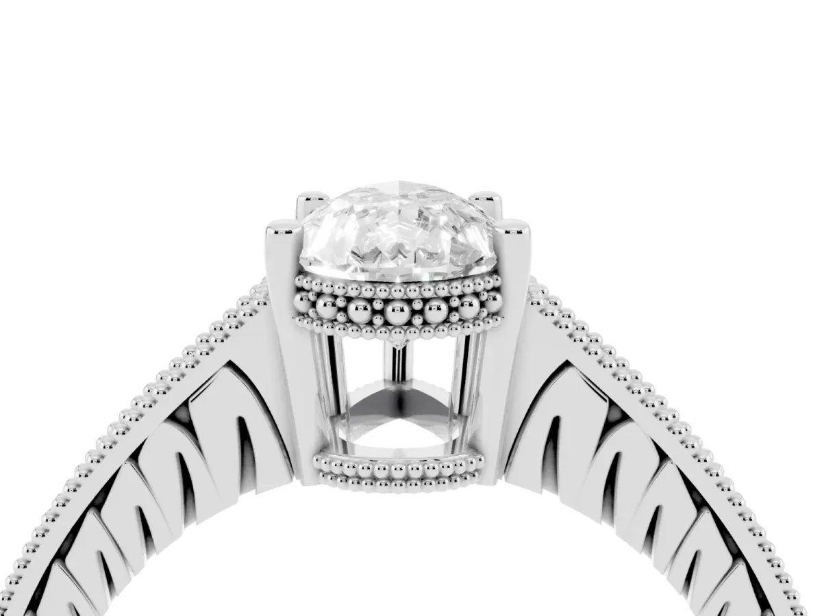 Pear Cut Solitaire Pavé Diamond Milgrain Engagement Ring with Four-Prong Setting Silver