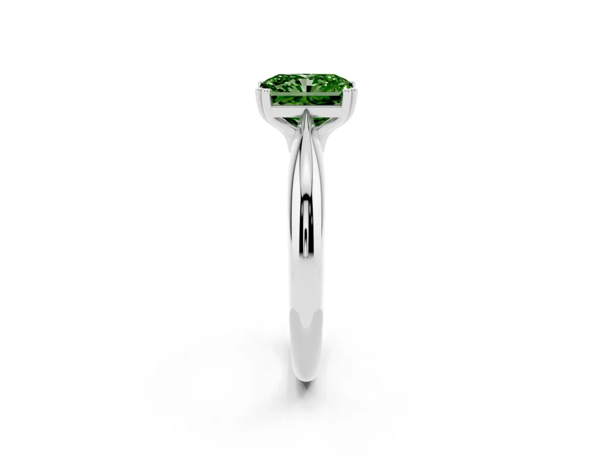 Fancy Green Radiant Cut Cut Solitaire Engagement Ring with Tapered Band and Four-Prong Setting Platinum
