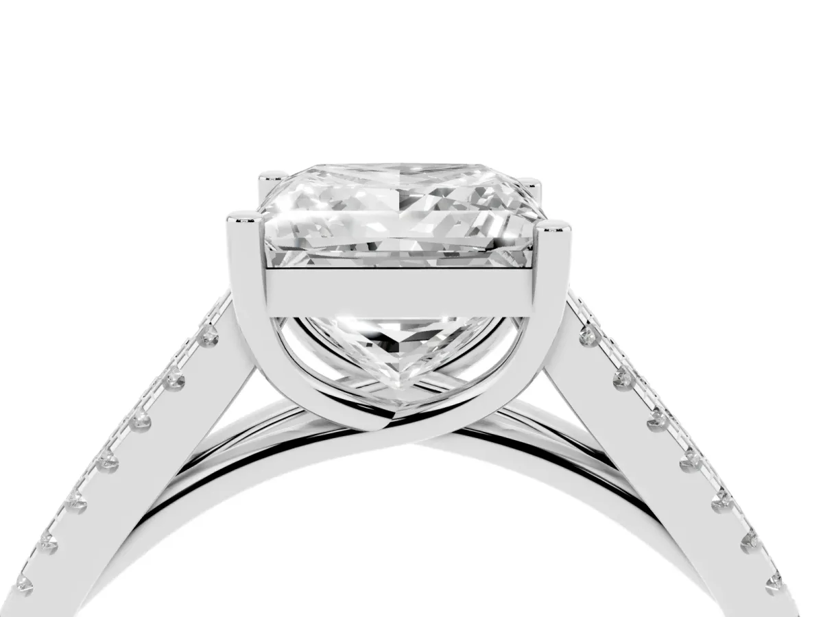Princess Cut Diamond Solitaire Engagement Ring with Split Shank Pavé Band Silver