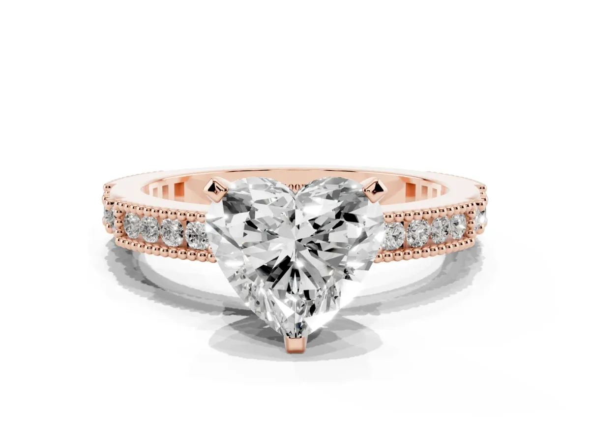 Heart Cut Solitaire with Pavé Band and Four-Prong Setting Rose gold
