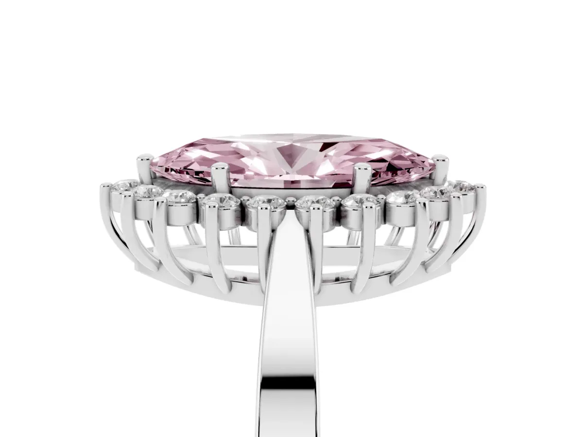 Fancy Pink Marquise Cut Cut Diamond Halo Ring with Round Brilliant Halo and Solitaire Band Platinum