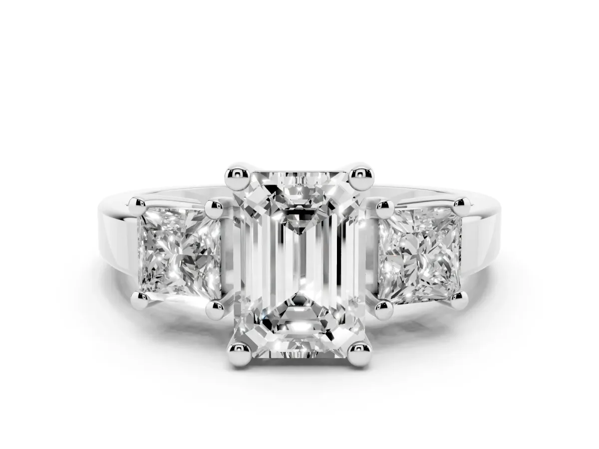 Three-Stone Emerald Cut Cut Solitaire Ring with Prong Setting Platinum