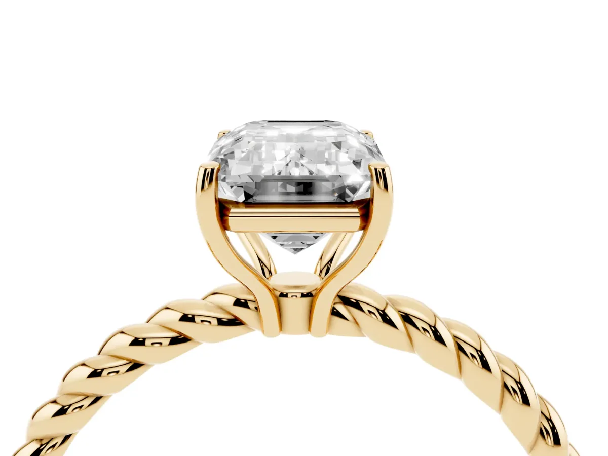 Emerald Cut Solitaire Twisted Band 4-Prong Ring Yellow gold
