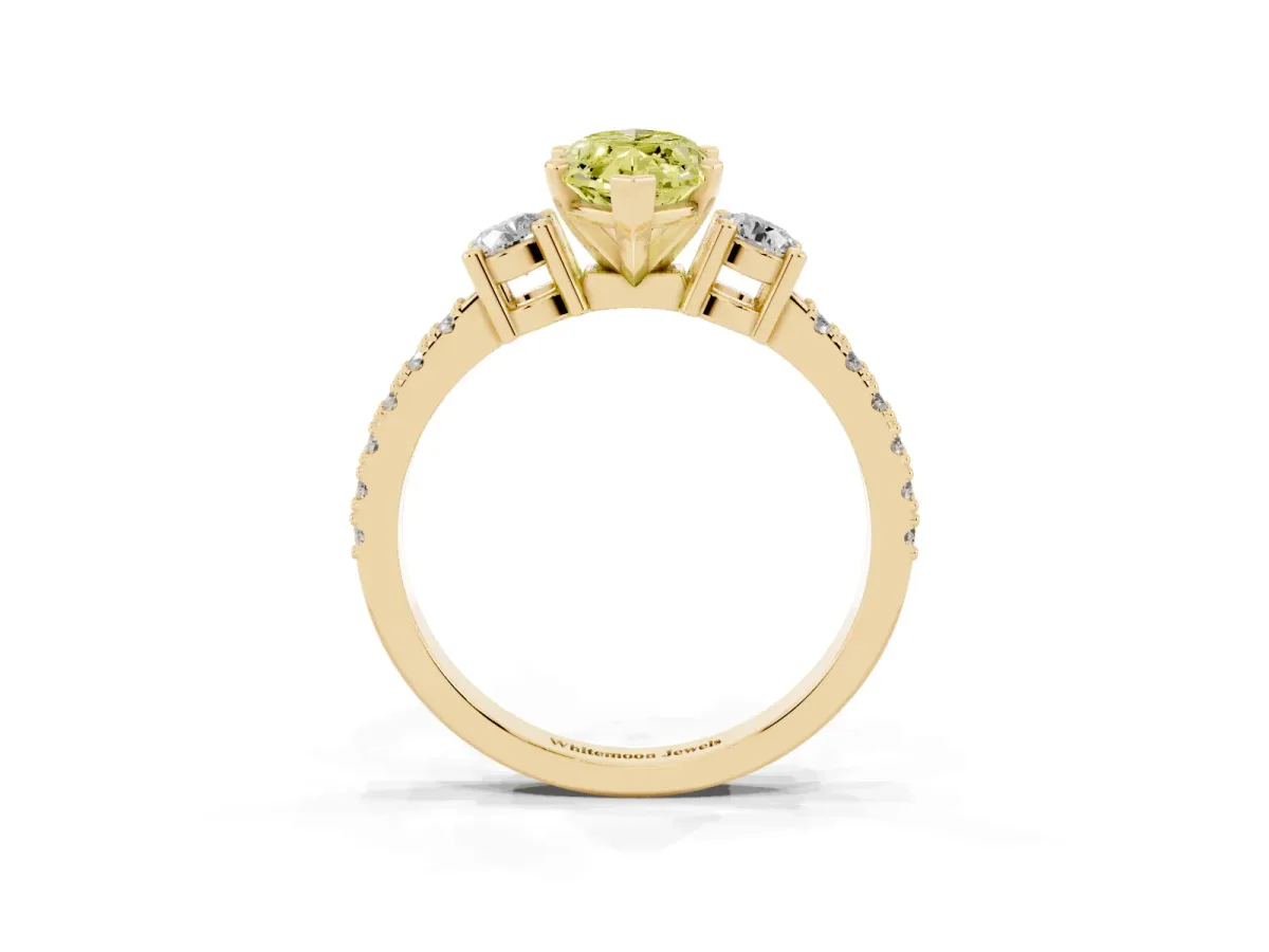 Fancy Yellow Marquise Cut Three-Stone Diamond Pavé Band with Prong Setting Yellow gold